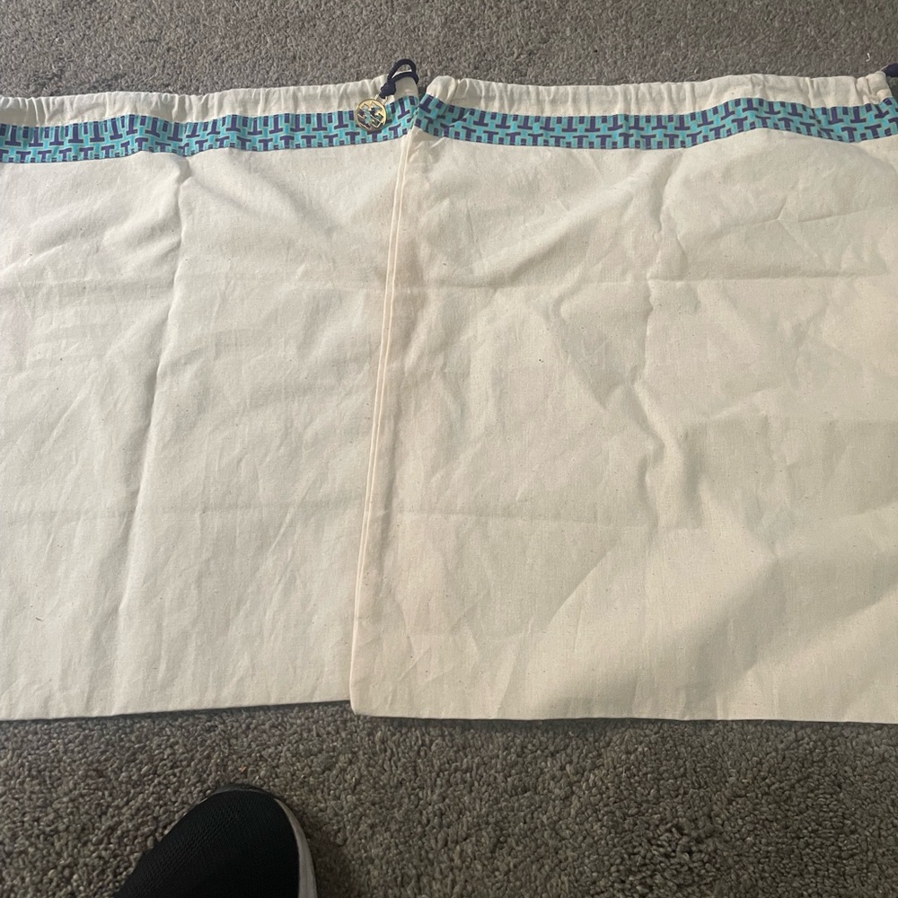 Tory Burch Cream dust cover with Blue and Purple Trim 2 bags for sale together
